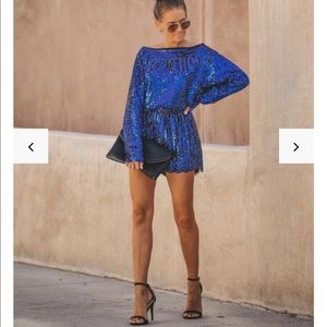VICI Royal Blue and Black Sequin Romper